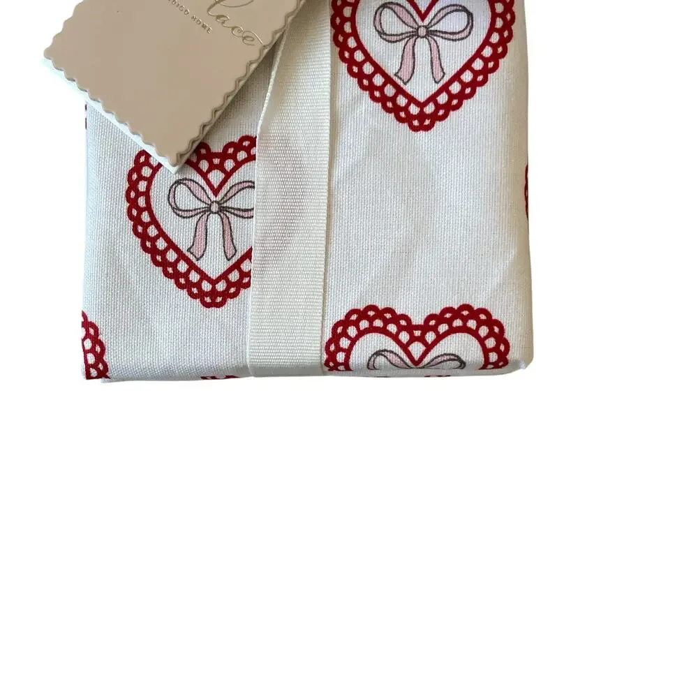 Valentine Heart Cloth Napkins 18x18 Cotton Pink Red White Set of 4 XO Love NEW